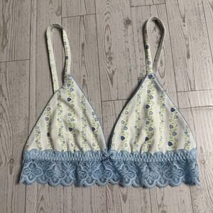 Roberta Roller Rabbit Hearts Vine Blue White Mercer Bralette Size Small NWOT